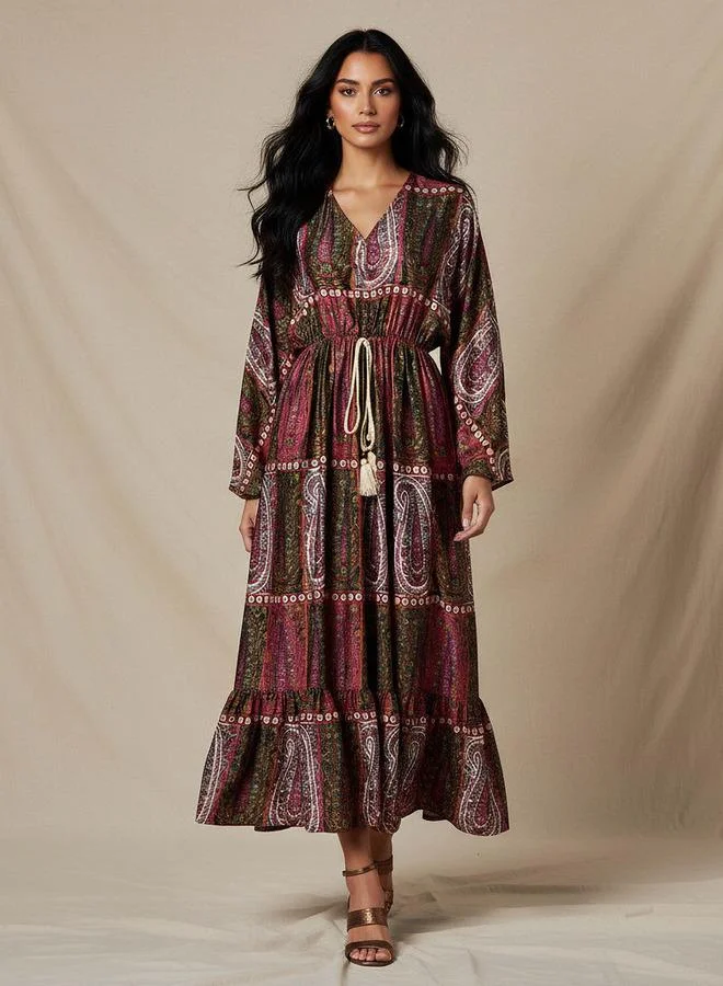 سبلاش فيڤ Kaftan Maxi Tie-Up Detail Dress with Paisley Print